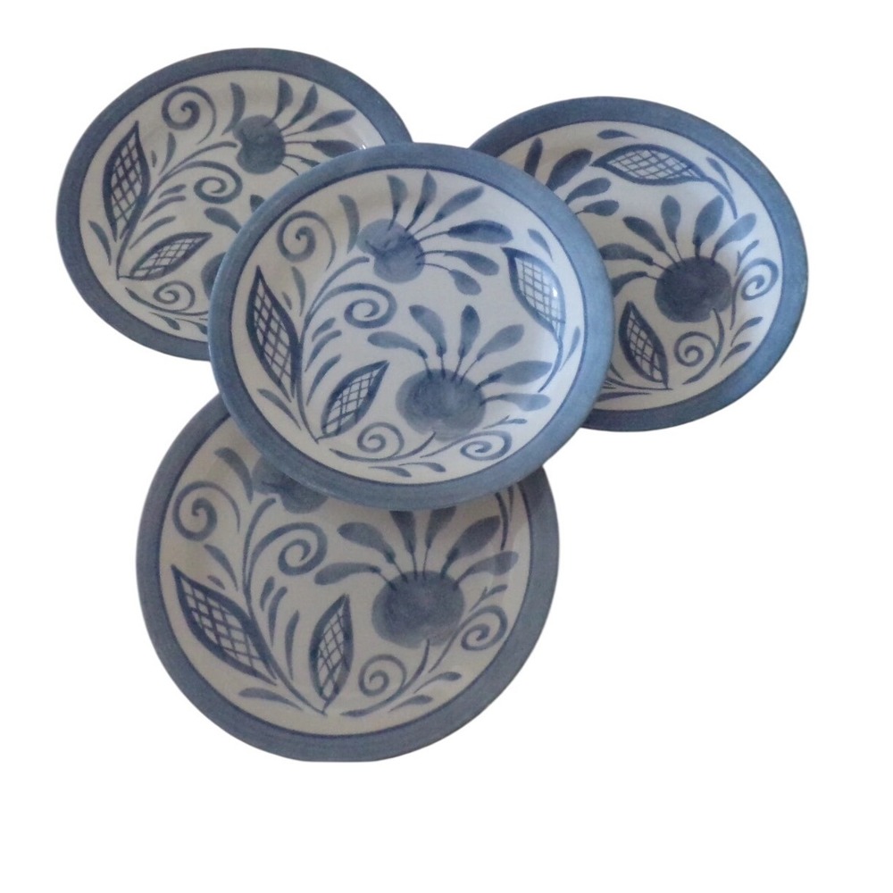 Corelle Ocean View Blue Floral Bread Butter Plates Set of 4 Vitrelle Glass USA‎